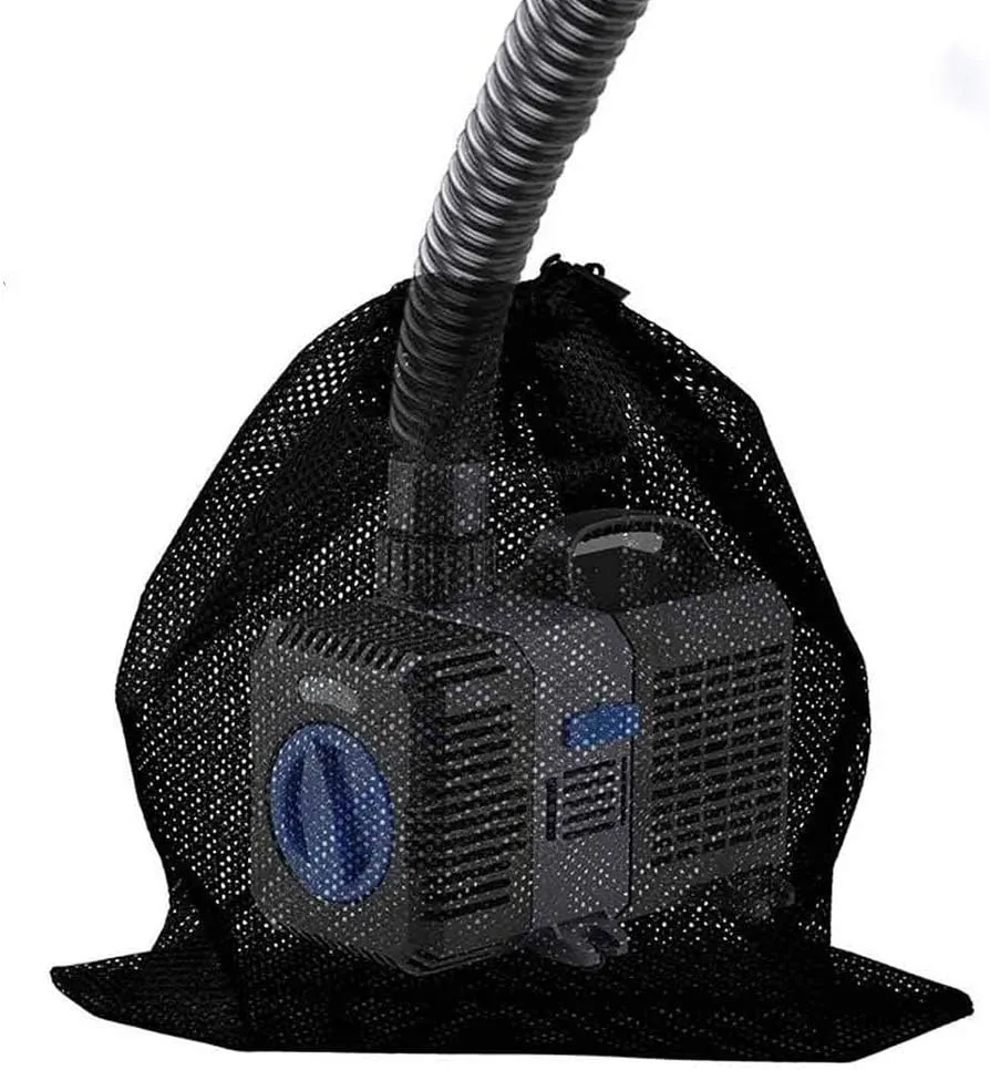 Pump Barrier Bag, 17.7"x 17.7" Pond Pump Filter Bag, with Drawstring Black Media Bags for Pond biofilters Outdoor Swimming Pool and Aquarium Filtration (2 Pack)