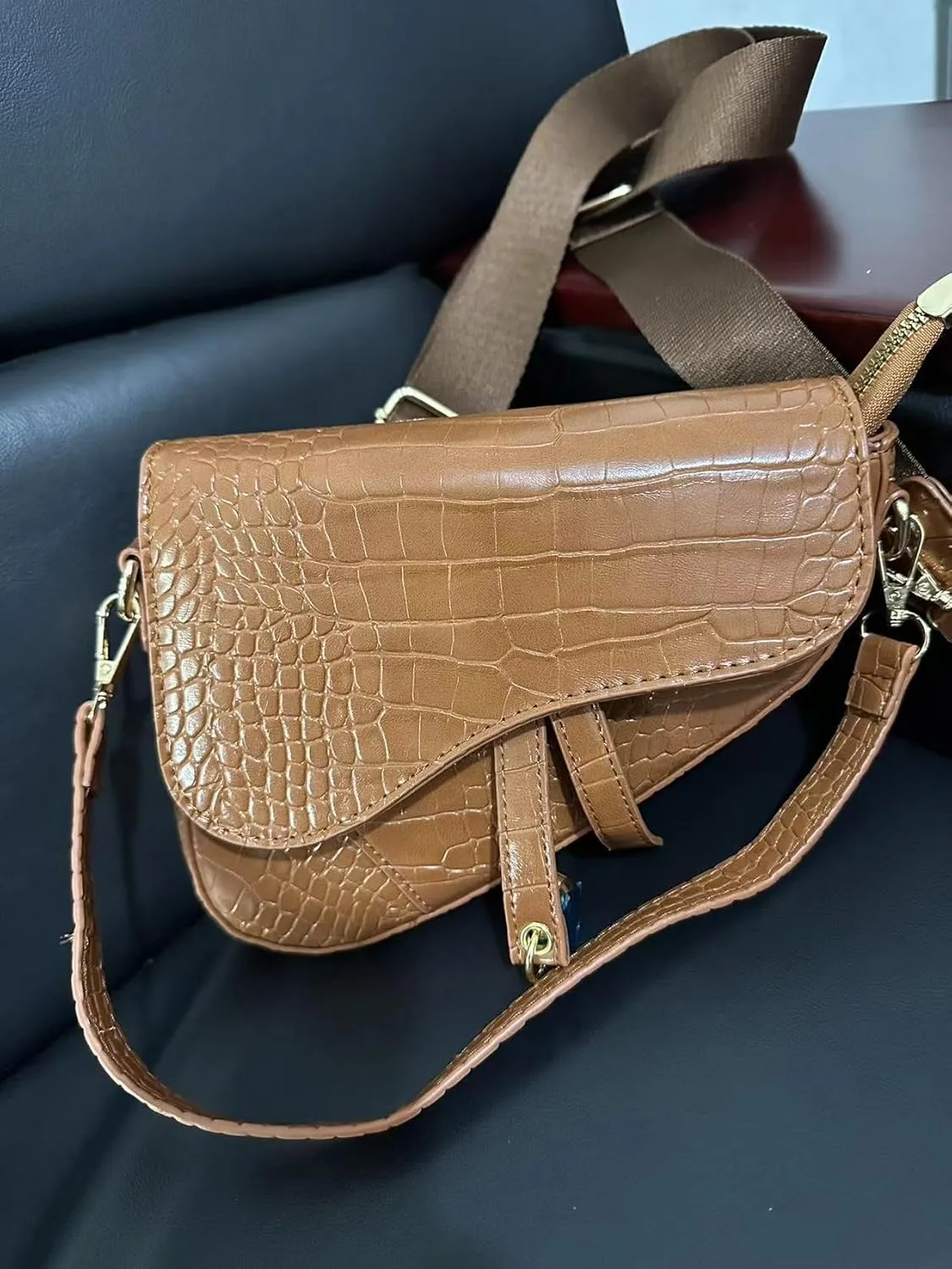 PURFANREE Women Trendy Saddle Shoulder Bag Clutch Purse Underarm Handbag Satchel HandBag Crossbody Bag