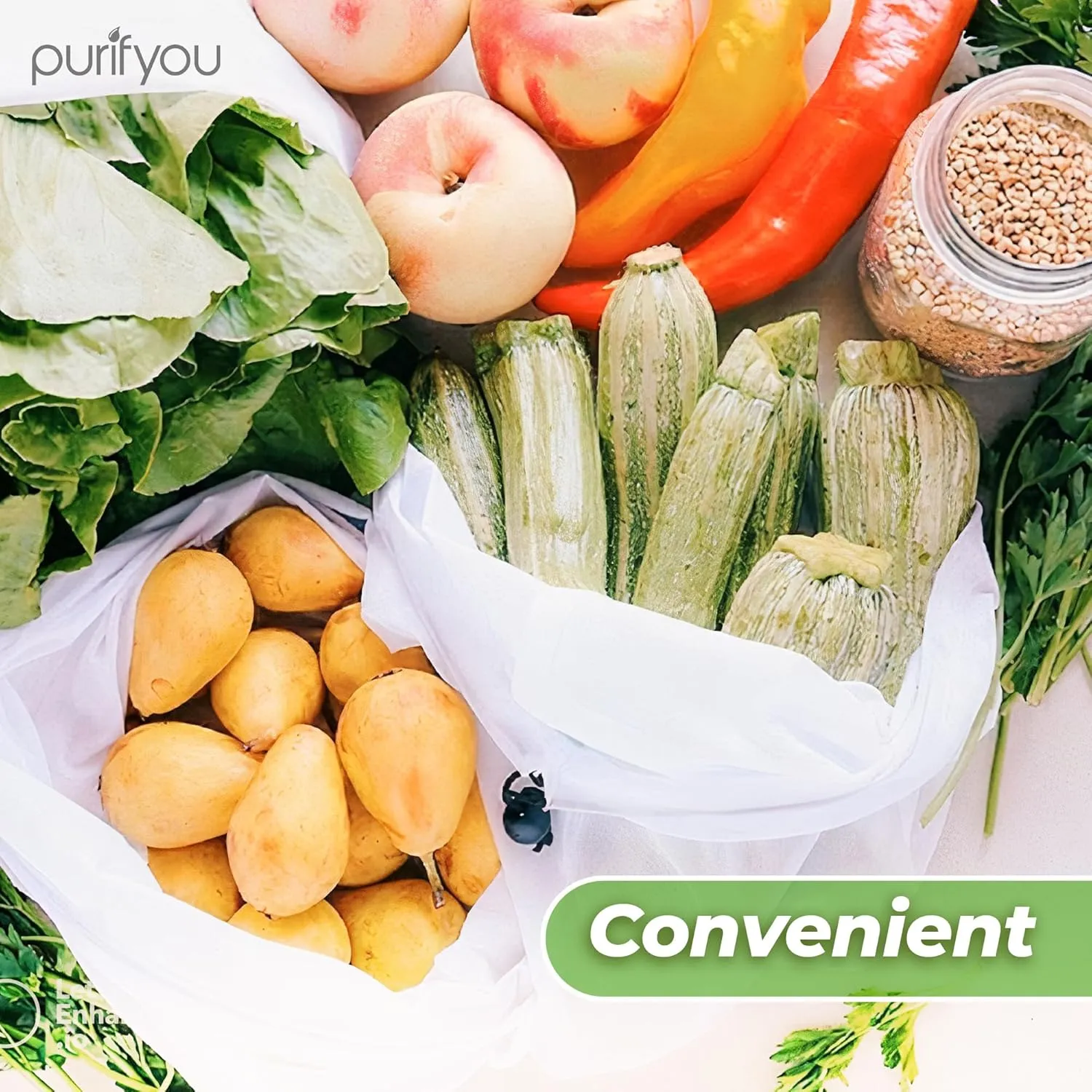 purifyou Set of 10 Reusable Mesh Produce Bags - Heavy Duty, Washable Farmers Market and Storage for Fruits, Vegetables, Groceries, Kitchen, and Home (Small)