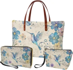 Purse and Handbag Set for Women, Large Hobo Bag with Wallet and Make Up Bag, 3 Piece Top Handle Purse Set
