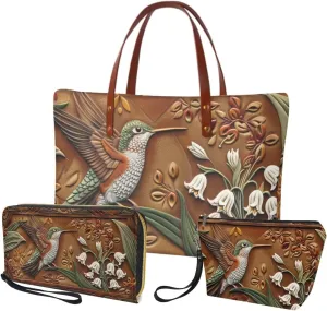 Purse and Handbag Set for Women, Large Hobo Bag with Wallet and Make Up Bag, 3 Piece Top Handle Purse Set