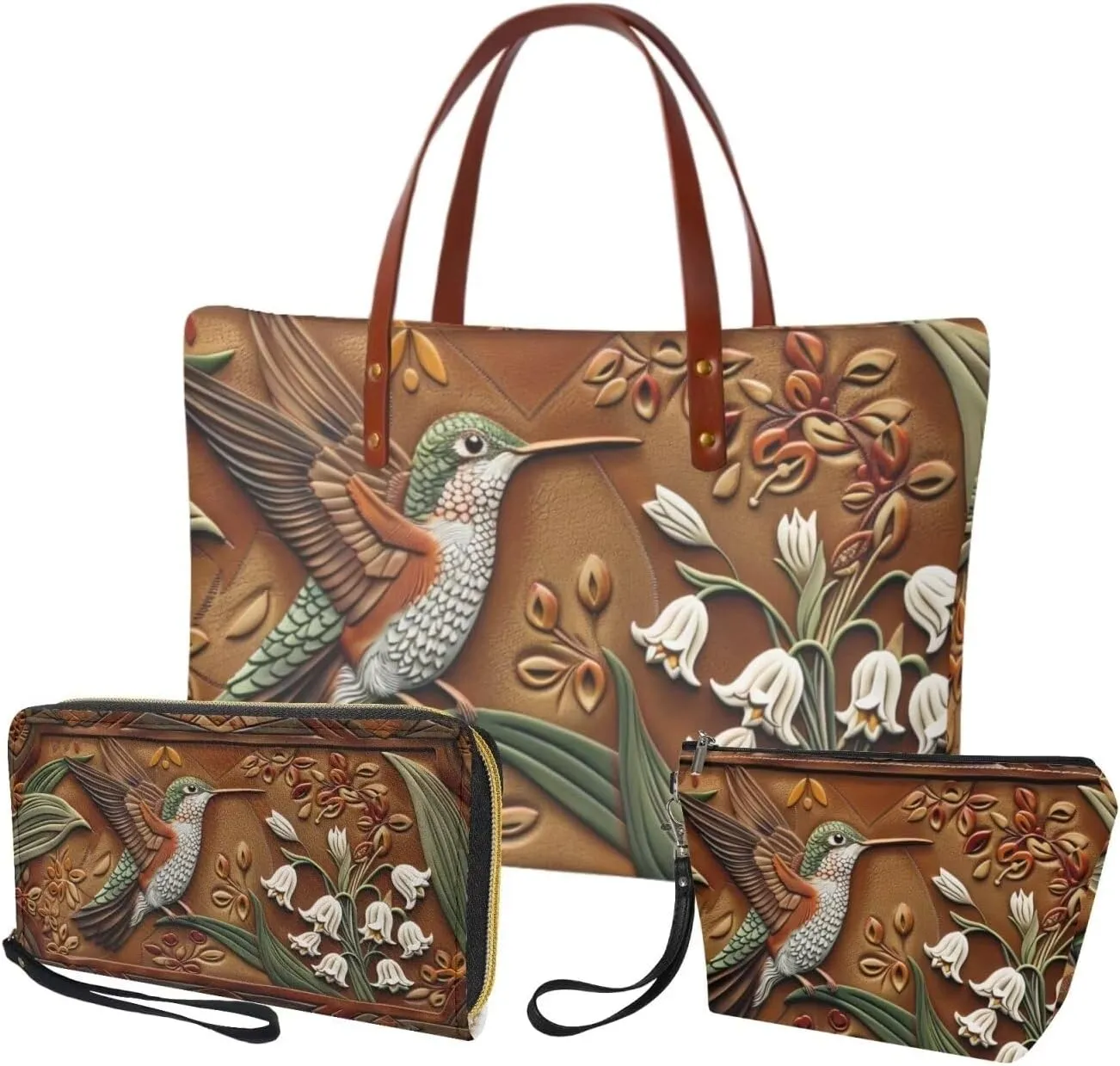 Purse and Handbag Set for Women, Large Hobo Bag with Wallet and Make Up Bag, 3 Piece Top Handle Purse Set