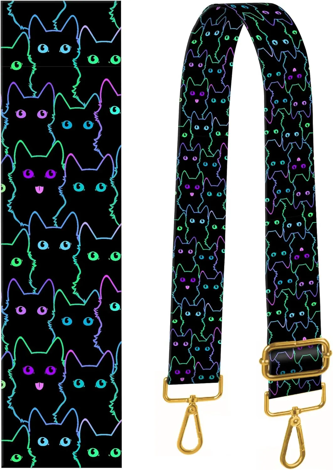 Purse Strap Replacement Crossbody 2" Wide Shoulder Strap, Cute Handbag Strap Bag Strap Replacement Belts Adjustable Cute Black Cats
