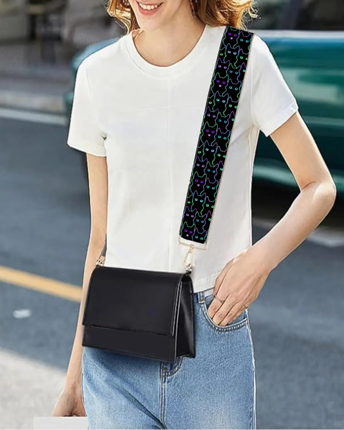 Purse Strap Replacement Crossbody 2" Wide Shoulder Strap, Cute Handbag Strap Bag Strap Replacement Belts Adjustable Cute Black Cats