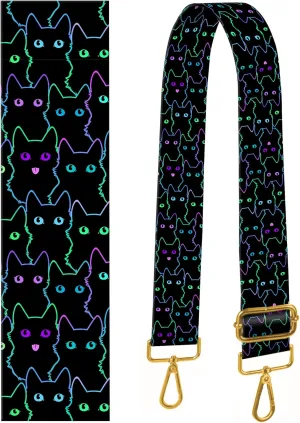 Purse Strap Replacement Crossbody 2" Wide Shoulder Strap, Cute Handbag Strap Bag Strap Replacement Belts Adjustable Cute Black Cats