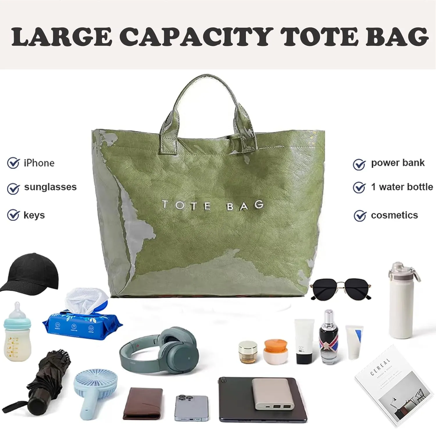 PVC Tote Bag for Women Kraft Paper Large Tote Bag Fashion Paper Bag Trendy Letter Print Tote Bag Top Handle