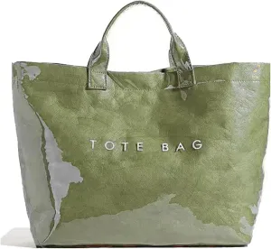 PVC Tote Bag for Women Kraft Paper Large Tote Bag Fashion Paper Bag Trendy Letter Print Tote Bag Top Handle