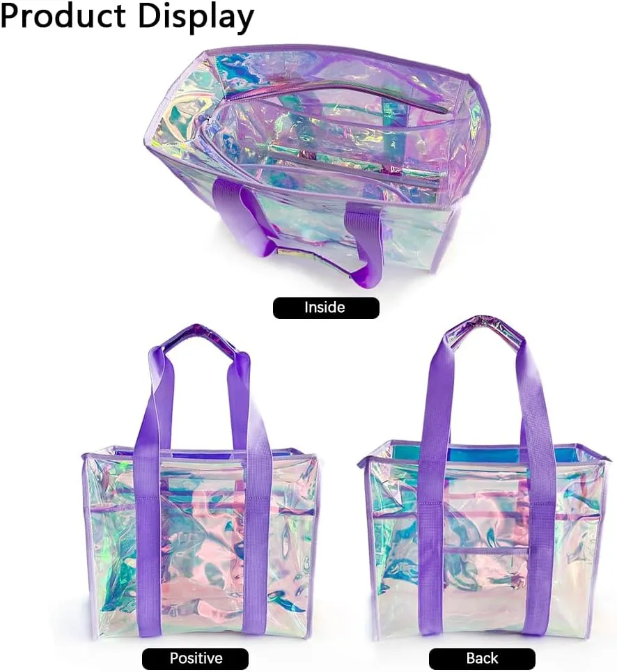 PVC Waterproof Holographic Colorful Tote Handbag with Small Mobile Phone Bag for Beach, Travel and Shopping（0.4MM）