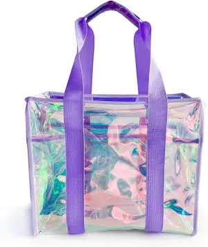 PVC Waterproof Holographic Colorful Tote Handbag with Small Mobile Phone Bag for Beach, Travel and Shopping（0.4MM）