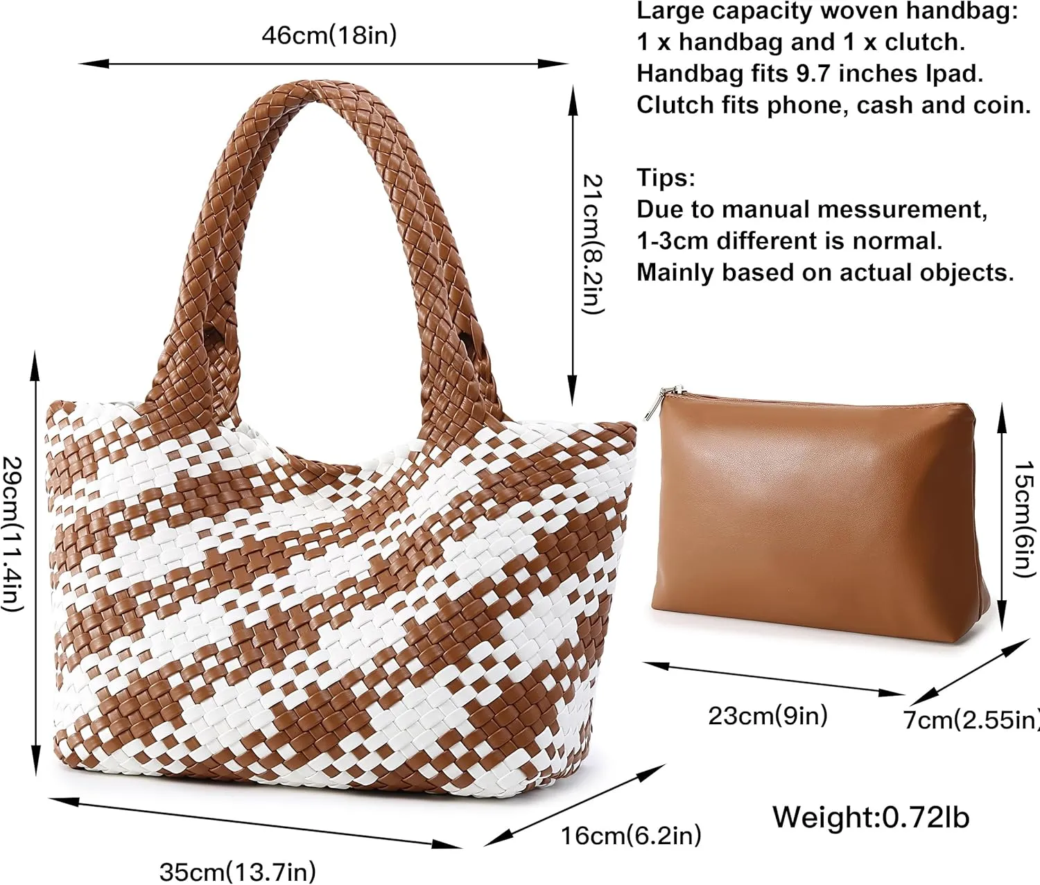 Queenoris Woven Bag for Women, Fashion Top Handle Shoulder Bag Vegan Leather Shopper Bag Large Travel Tote Bag