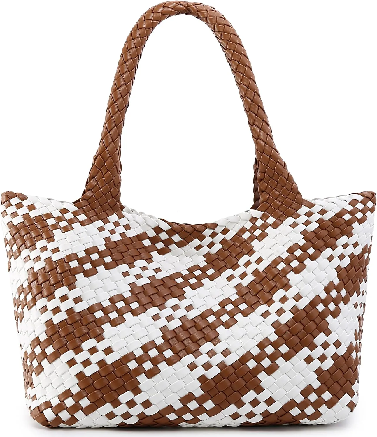 Queenoris Woven Bag for Women, Fashion Top Handle Shoulder Bag Vegan Leather Shopper Bag Large Travel Tote Bag