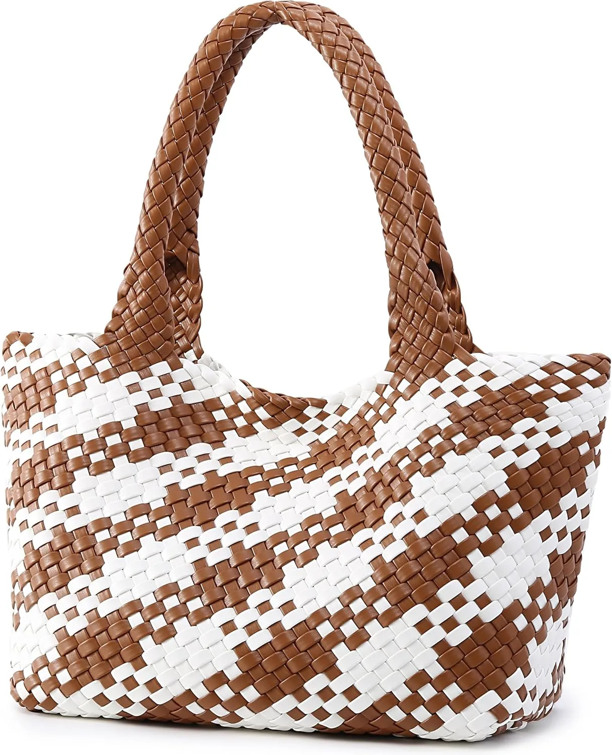 Queenoris Woven Bag for Women, Fashion Top Handle Shoulder Bag Vegan Leather Shopper Bag Large Travel Tote Bag