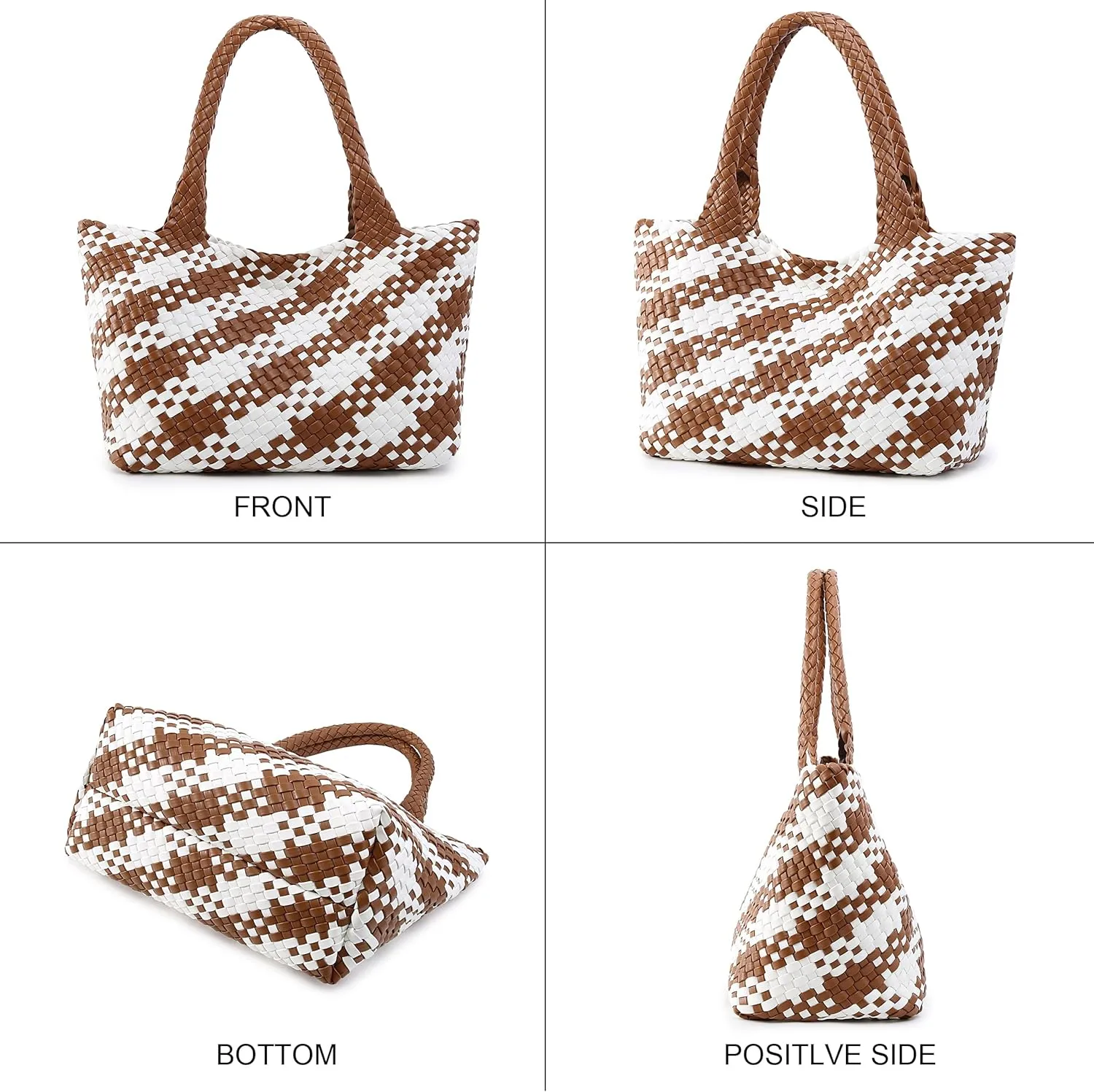 Queenoris Woven Bag for Women, Fashion Top Handle Shoulder Bag Vegan Leather Shopper Bag Large Travel Tote Bag