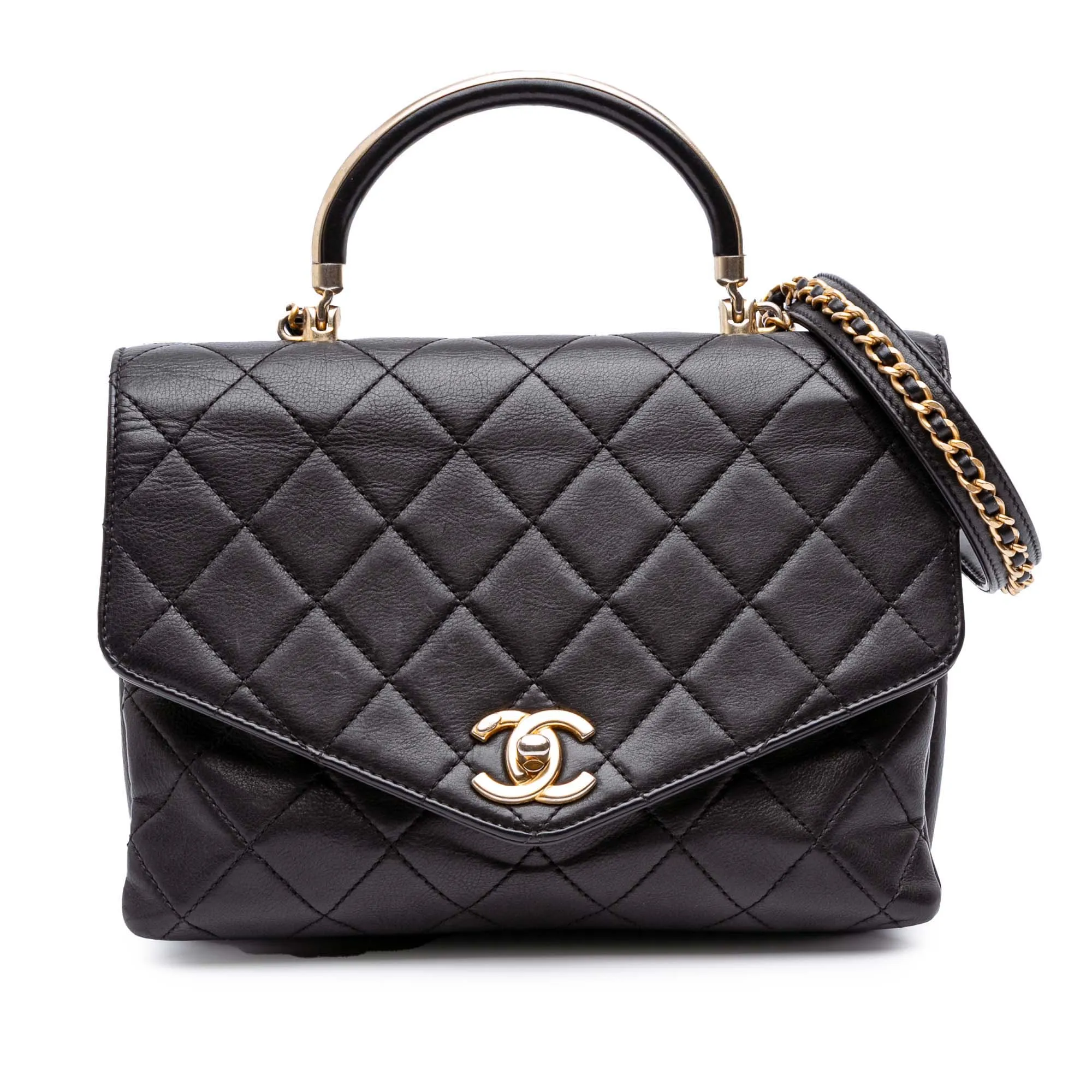Quilted Calfskin Gold Top Handle Flap