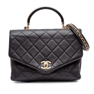 Quilted Calfskin Gold Top Handle Flap