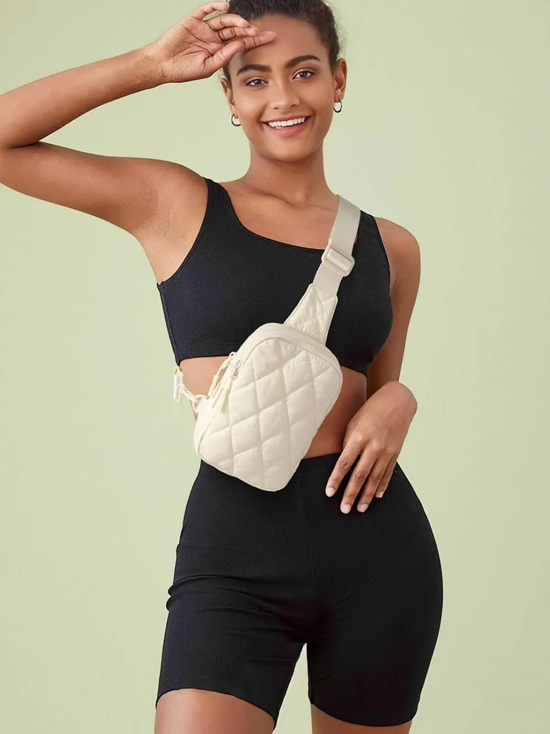 Quilted Puffer Sling Bag for Women Small Backpack Crossbody Chest Bag Fanny Packs Purses for Casual Traveling Hiking