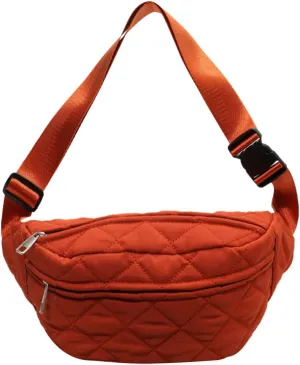Quilted Waist Bag Stylish Waist Pack Adjustable Strap Vintage Belt Bag Large Capacity Crossbody Sling Bag Zip Closure for Autumn Winter (Orange)