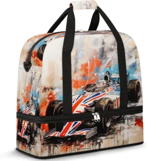 Race Car Modern Foldable Travel Duffel Bag Overnight Weekender Bag with Shoes Compartment Sports Gym Bag for Men Women