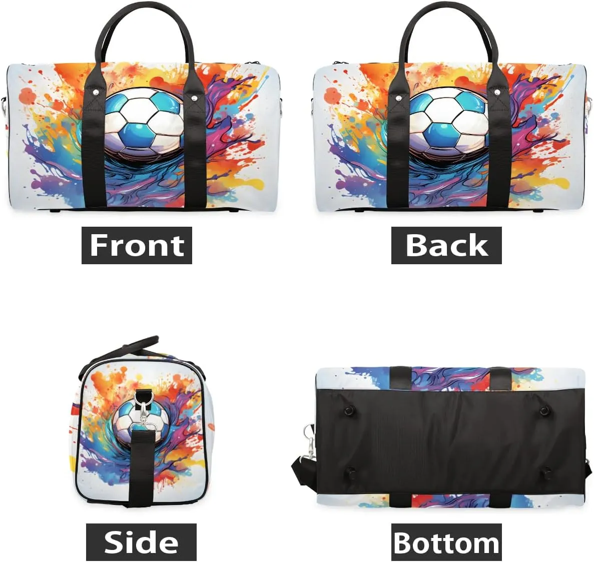 Rainbow Soccer Football Travel Duffel Bag for Women Men Waterproof Foldable Overnight Weekender Bag Large Capacity Sports Gym Bag