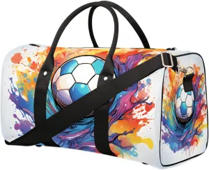 Rainbow Soccer Football Travel Duffel Bag for Women Men Waterproof Foldable Overnight Weekender Bag Large Capacity Sports Gym Bag