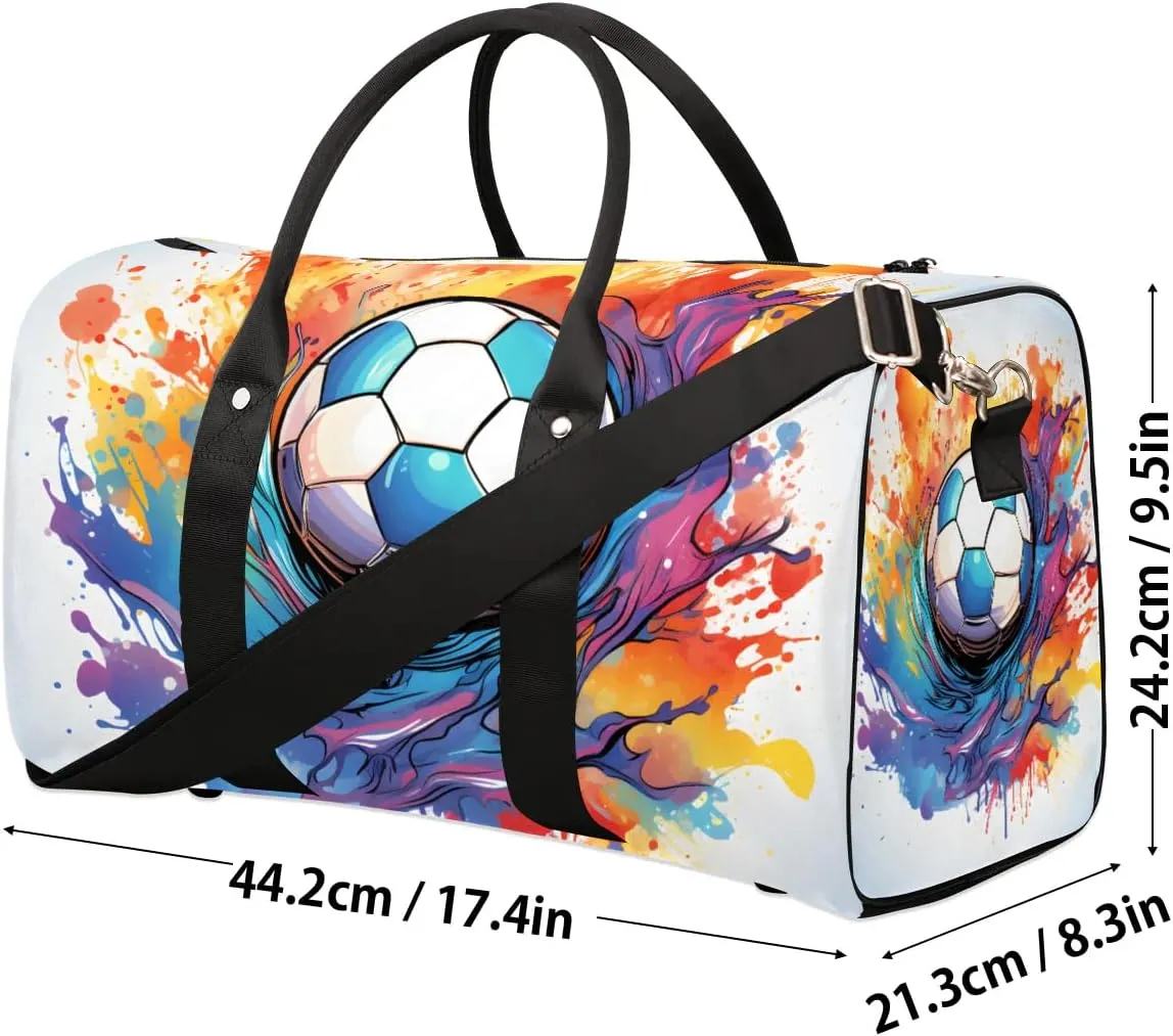 Rainbow Soccer Football Travel Duffel Bag for Women Men Waterproof Foldable Overnight Weekender Bag Large Capacity Sports Gym Bag