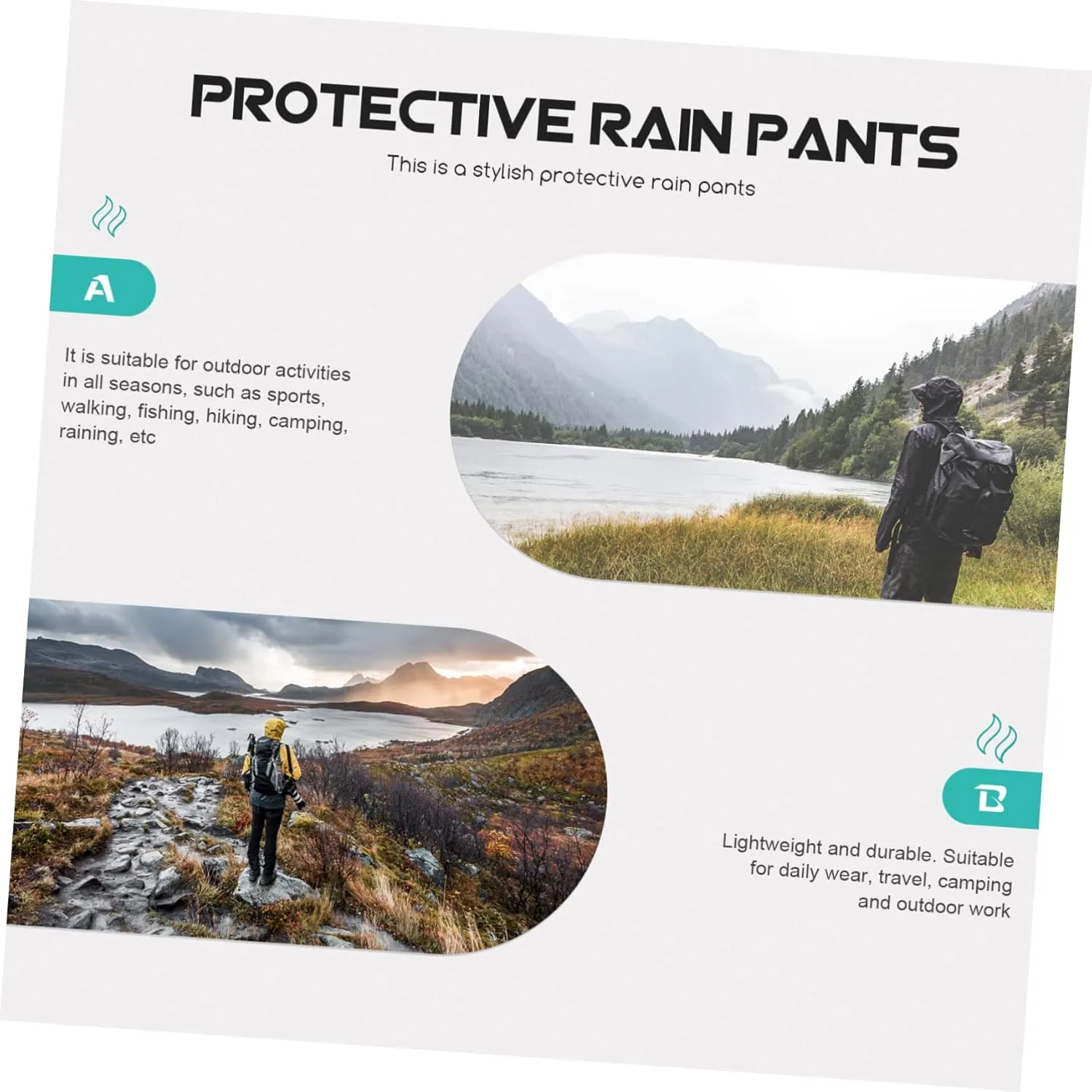 Rainproof Pants Breathable Double Trousers for Adults for Cycling Hiking and Outdoor Activities Design Pocket Black