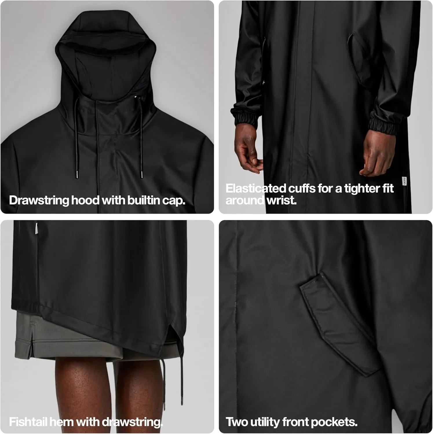 RAINS Fishtail Parka Coat for Men and Women - Waterproof jacket with Elasticated cuffs