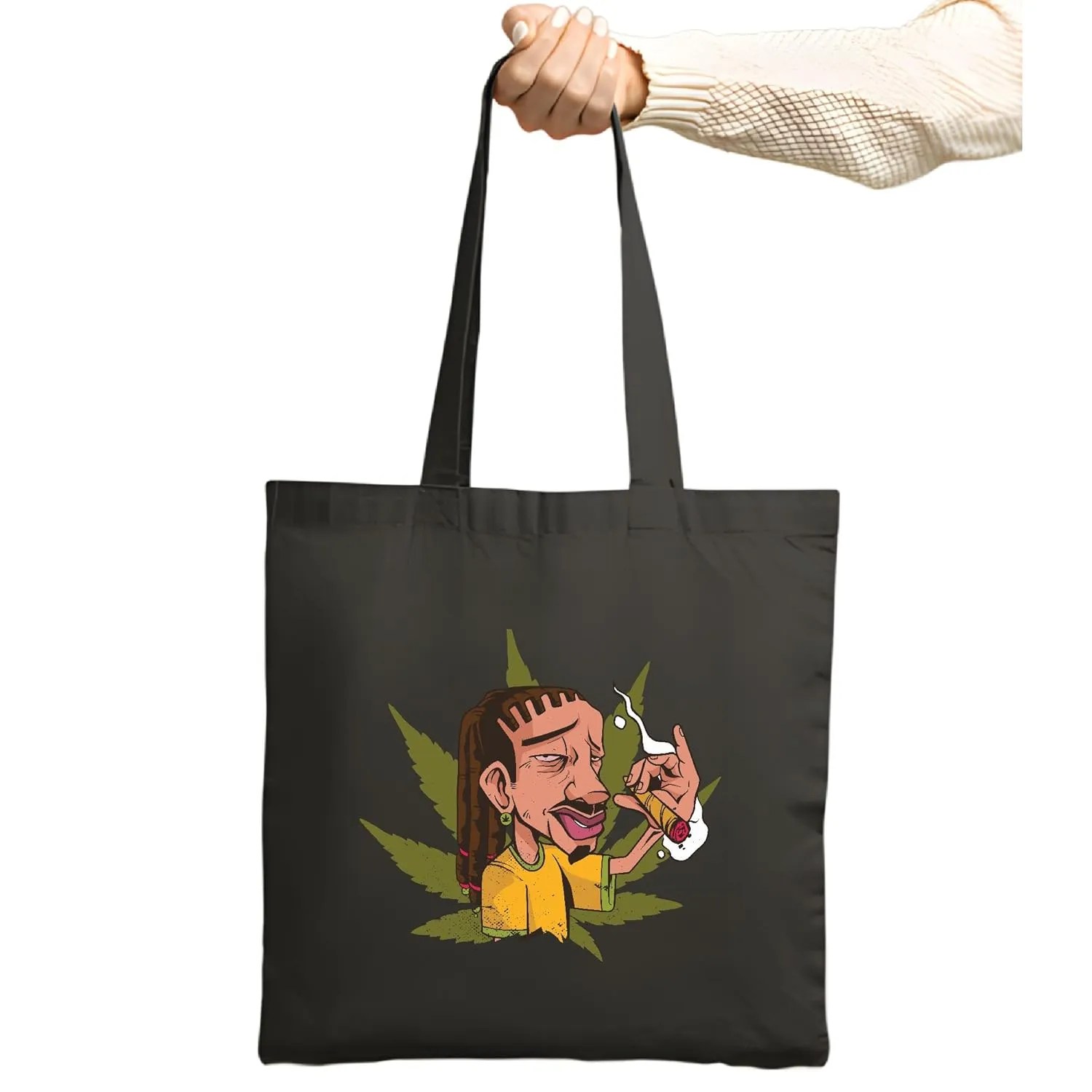 Rastafari Smoking Gift Marijuana Joint Design for Dreadlocks Lovers Navy Black Multicolor Canvas Tote Bag