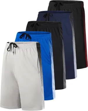 Real Essentials Boys' 5-Pack Mesh Active Athletic Performance Basketball Shorts with Pockets