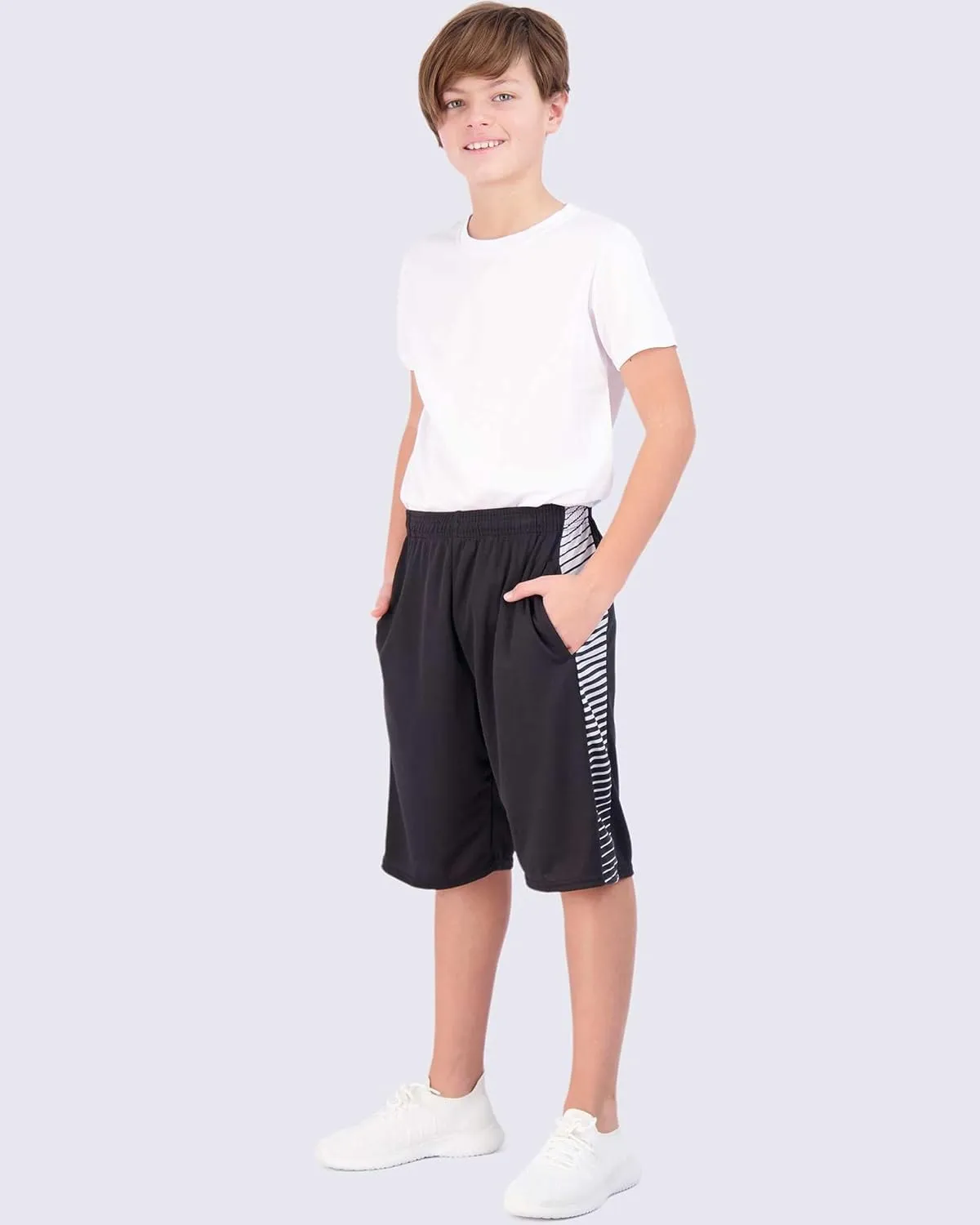 Real Essentials Boys' 5-Pack Mesh Active Athletic Performance Basketball Shorts with Pockets