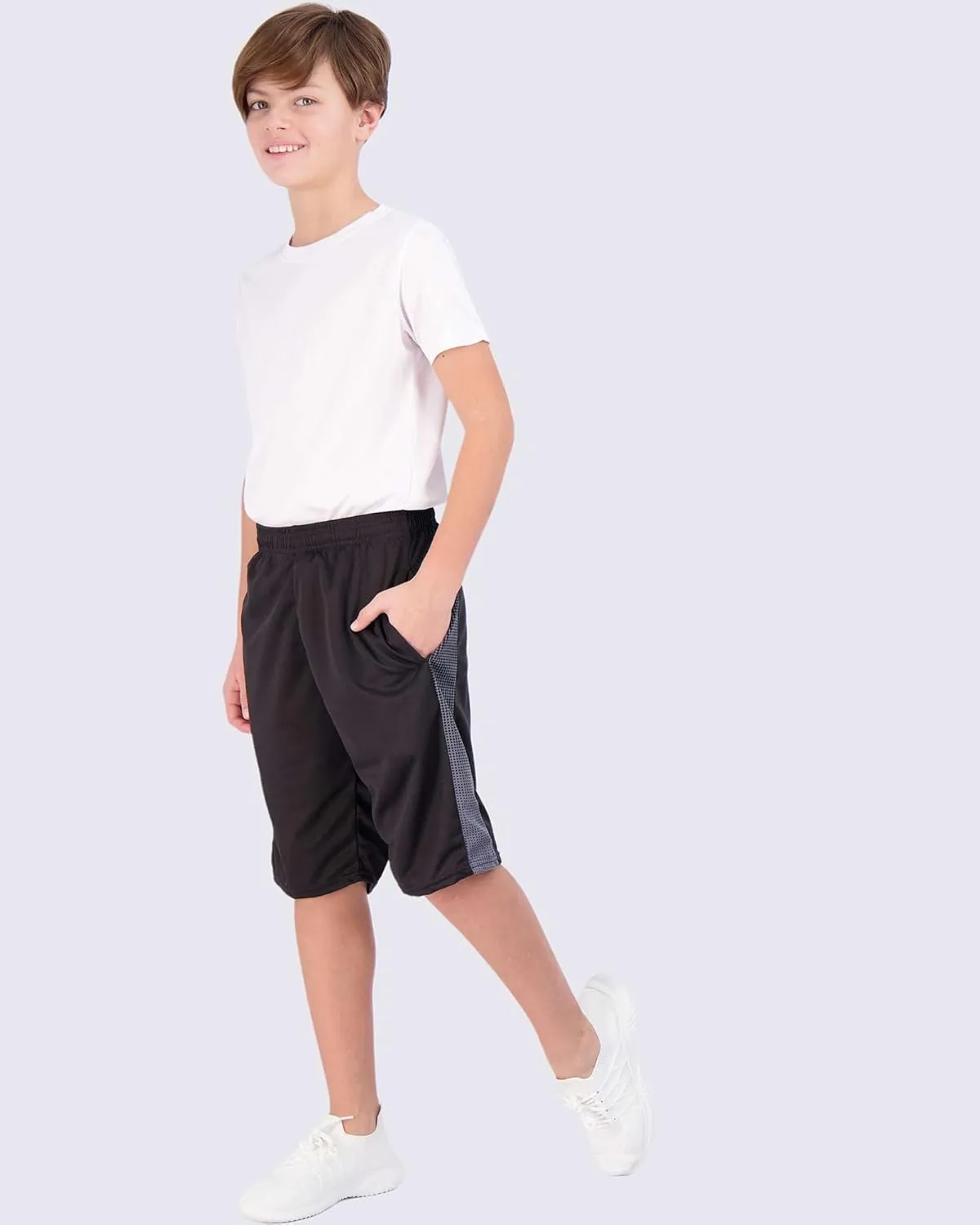 Real Essentials Boys' 5-Pack Mesh Active Athletic Performance Basketball Shorts with Pockets