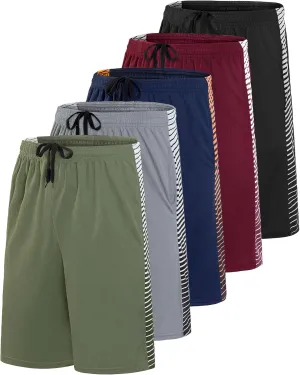 Real Essentials Boys' 5-Pack Mesh Active Athletic Performance Basketball Shorts with Pockets