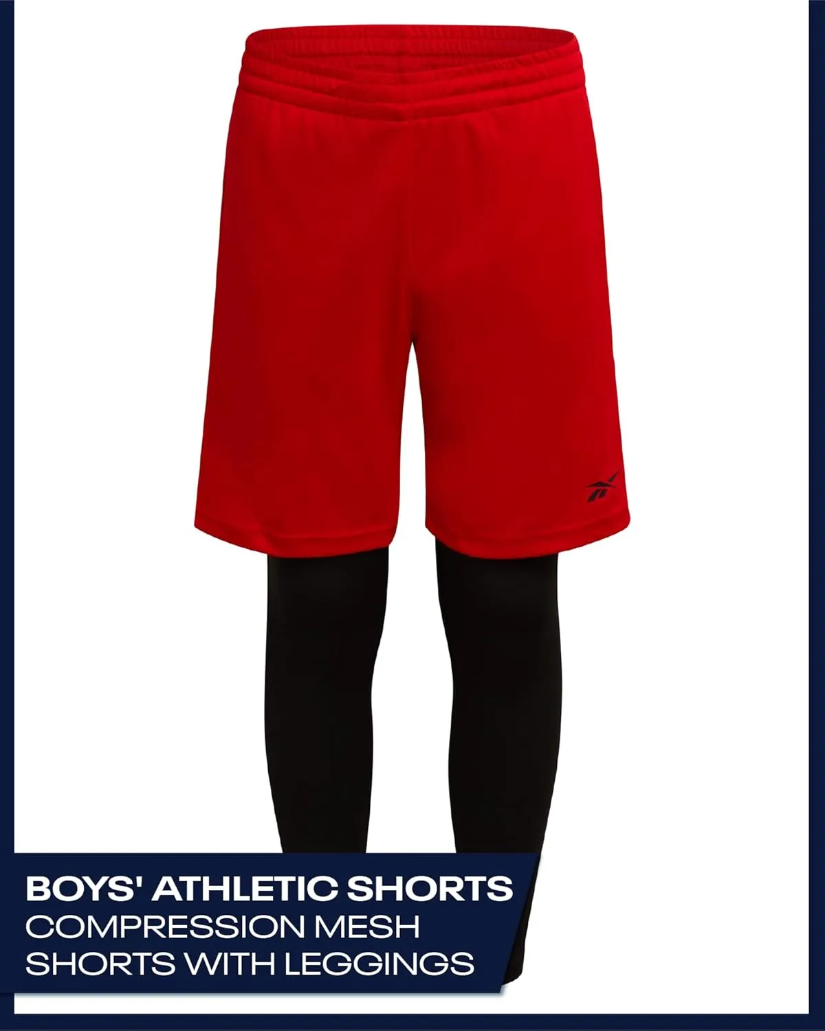 Reebok Boys Basketball Shorts - 2 Pack 2-in-1 Boys Athletic Shorts for Running with Compression Leggings Pockets & Drawstring