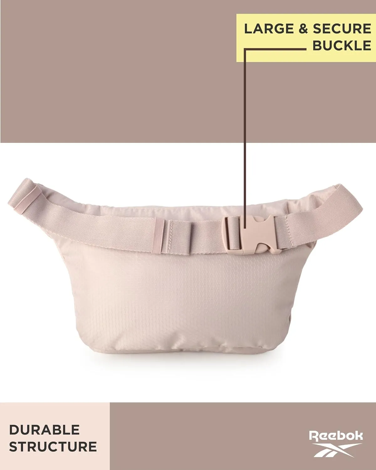 Reebok Fanny Pack - Lightweight Stylish Crossbody Waist Belt Bags for Women and Men with Adjustable Strap, Size One Size, Davis Light Cream