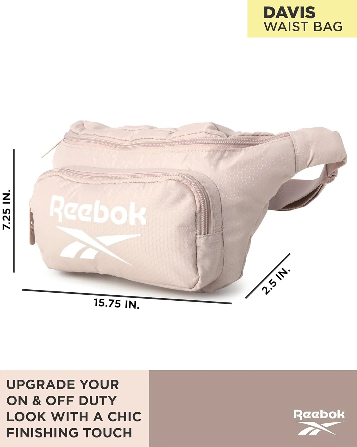 Reebok Fanny Pack - Lightweight Stylish Crossbody Waist Belt Bags for Women and Men with Adjustable Strap, Size One Size, Davis Light Cream