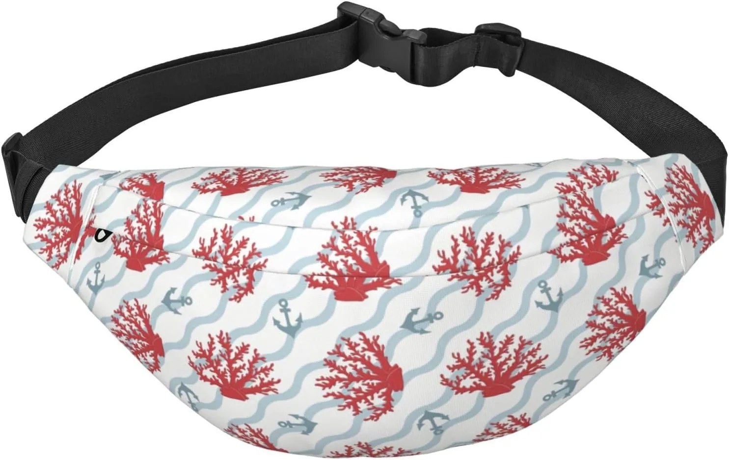 Reed Corals Pattern Unisex Fashion Sporty Multi-Purpose Crossbody Bags Waist Bag With Adjustable Strap For Outdoors Running Cycling, Black