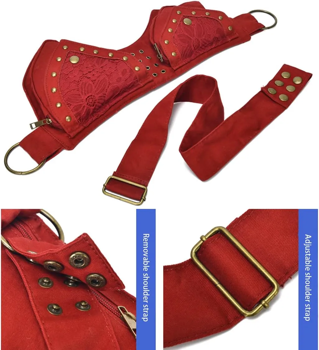 Renaissance Accessories - Ren Faire Fanny Pack, Thigh Bag, Lace Waist Utility Hip Belt for Women - Festival Bag