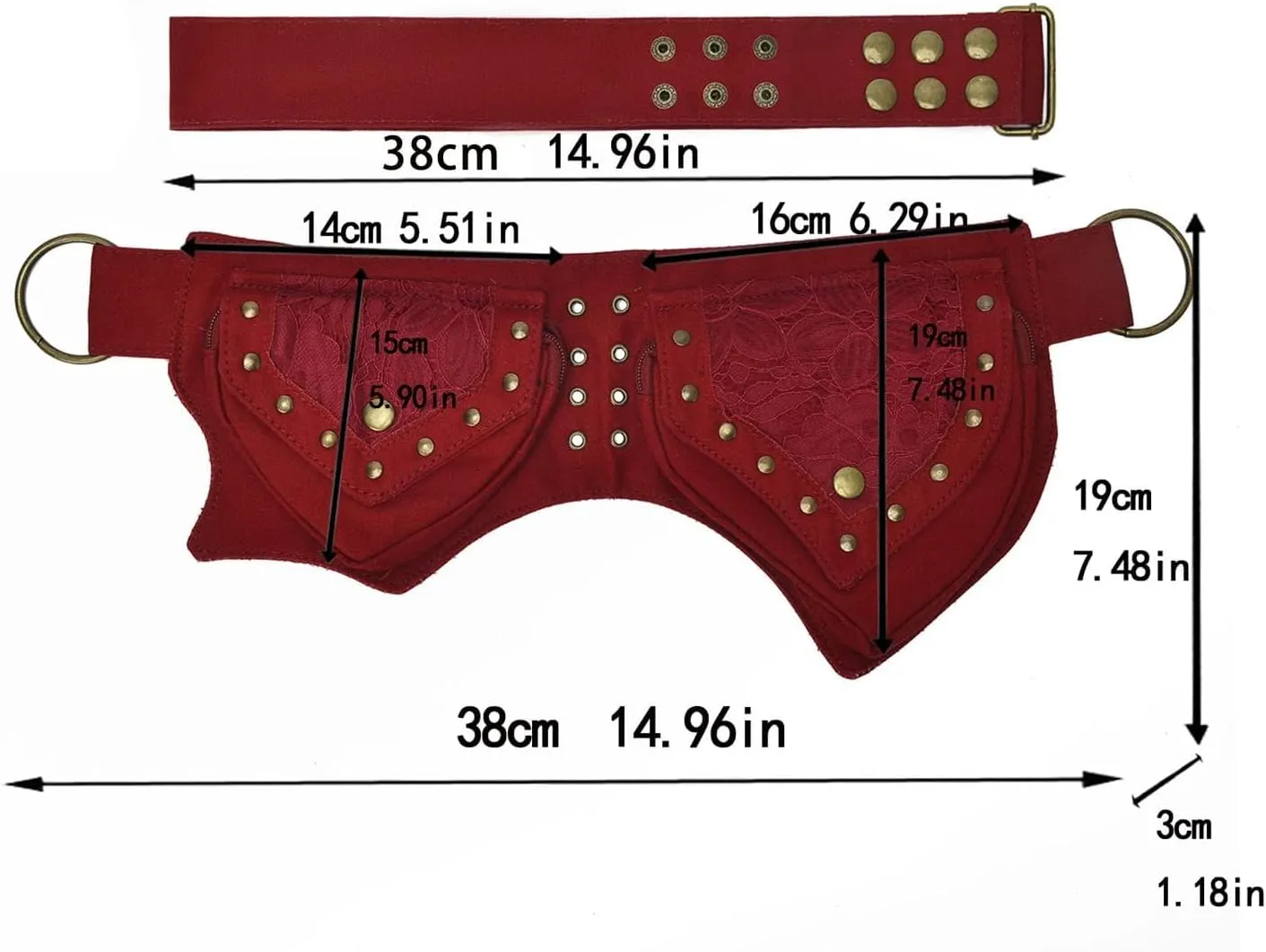 Renaissance Accessories - Ren Faire Fanny Pack, Thigh Bag, Lace Waist Utility Hip Belt for Women - Festival Bag