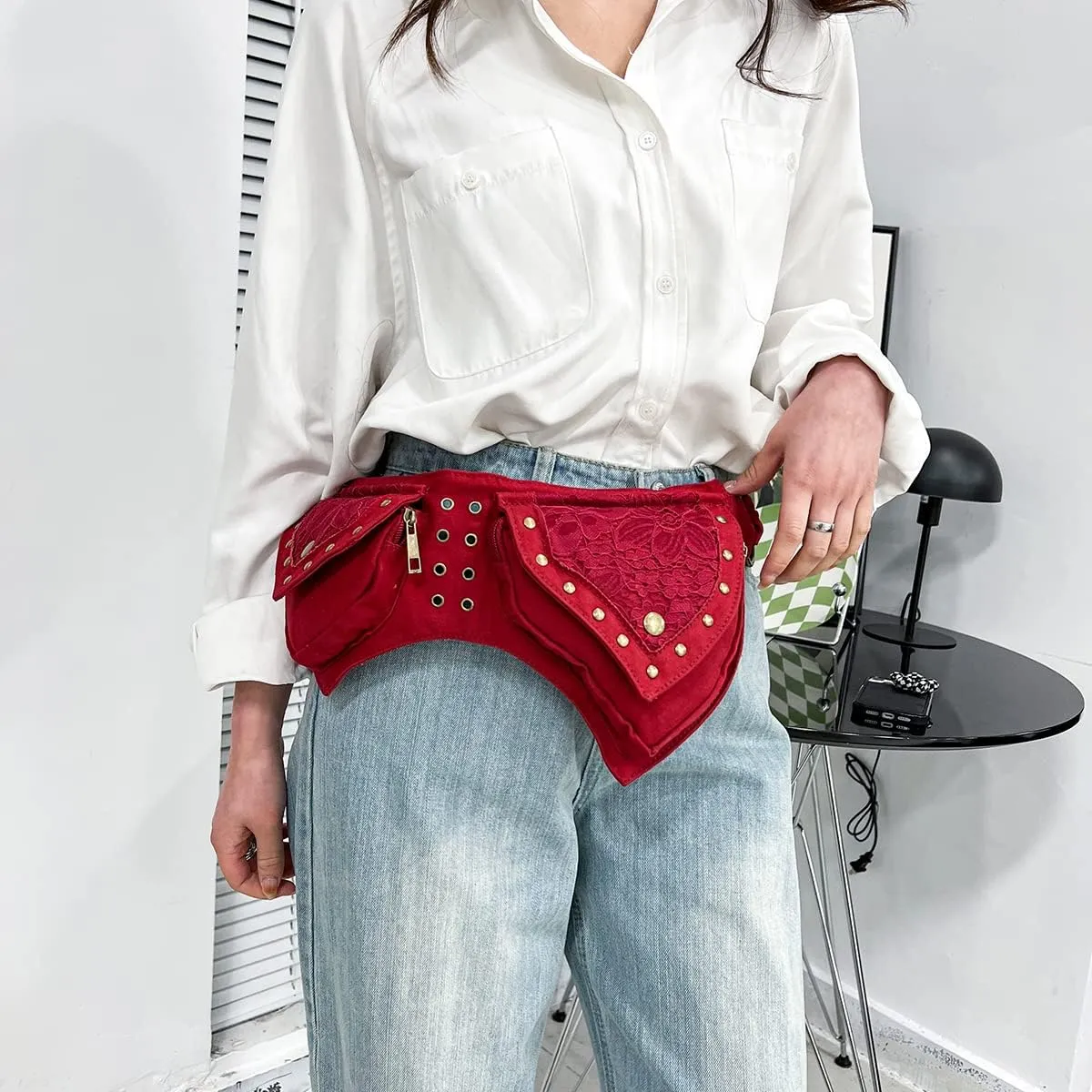 Renaissance Accessories - Ren Faire Fanny Pack, Thigh Bag, Lace Waist Utility Hip Belt for Women - Festival Bag