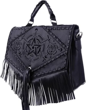 Restyle Gothic Gypsy Witch Dark Magic Pentagram Design Satchel Bag with Fringes