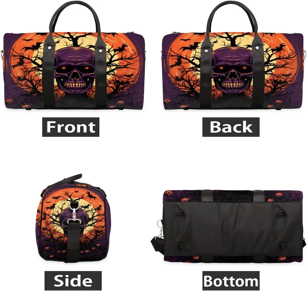 Retro Gothic Skull Travel Duffel Bag for Women Men Waterproof Foldable Overnight Weekender Bag Large Capacity Sports Gym Bag