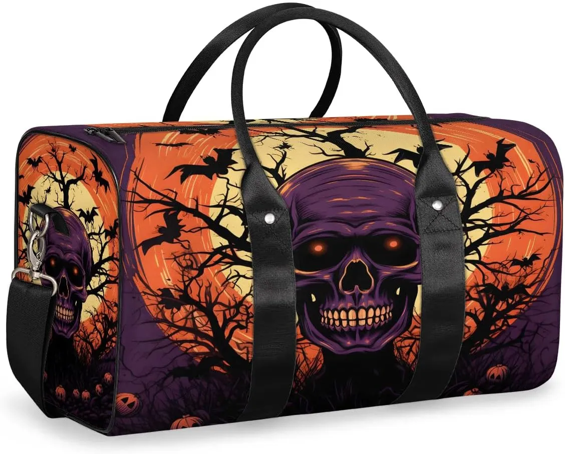 Retro Gothic Skull Travel Duffel Bag for Women Men Waterproof Foldable Overnight Weekender Bag Large Capacity Sports Gym Bag