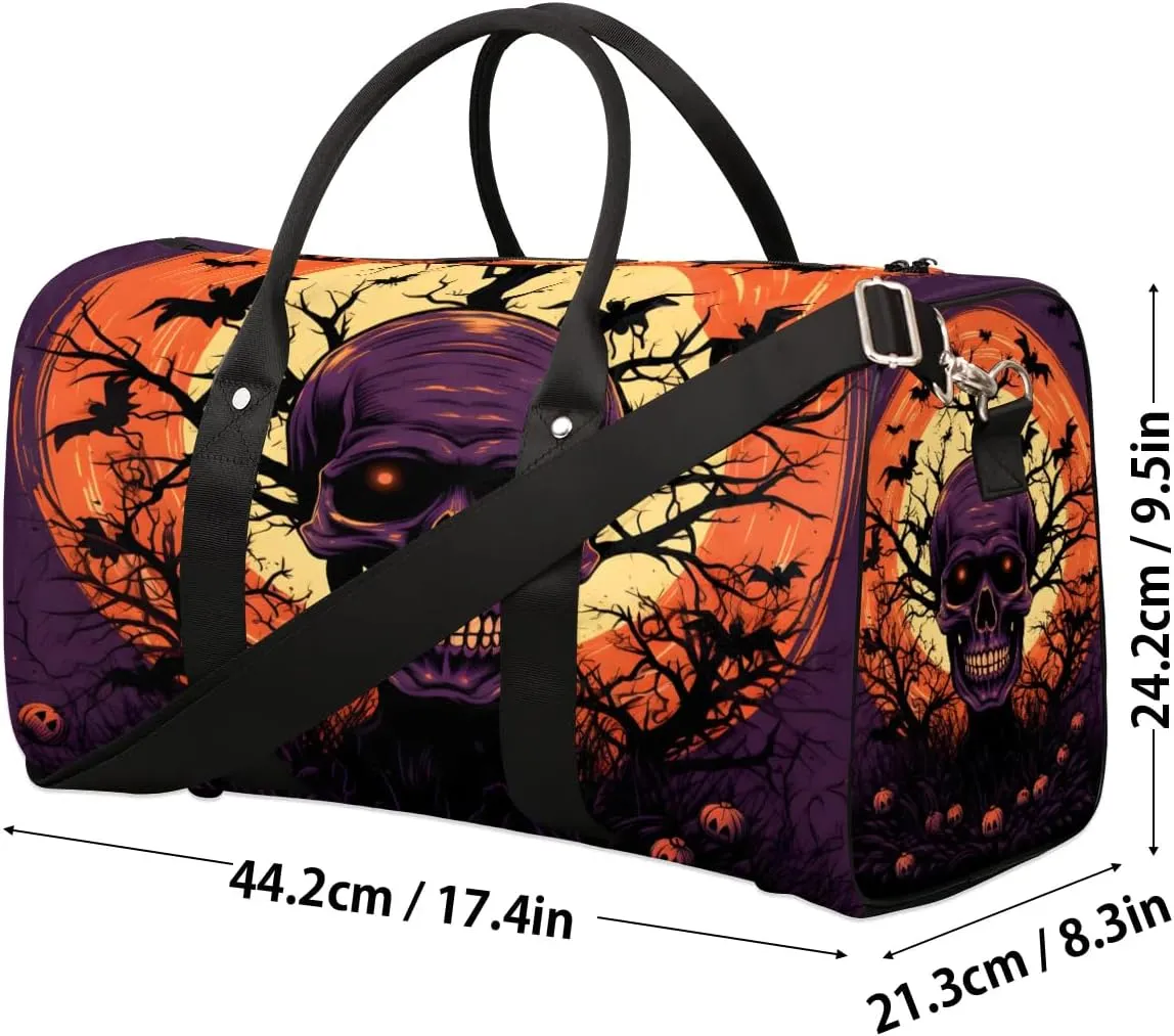 Retro Gothic Skull Travel Duffel Bag for Women Men Waterproof Foldable Overnight Weekender Bag Large Capacity Sports Gym Bag