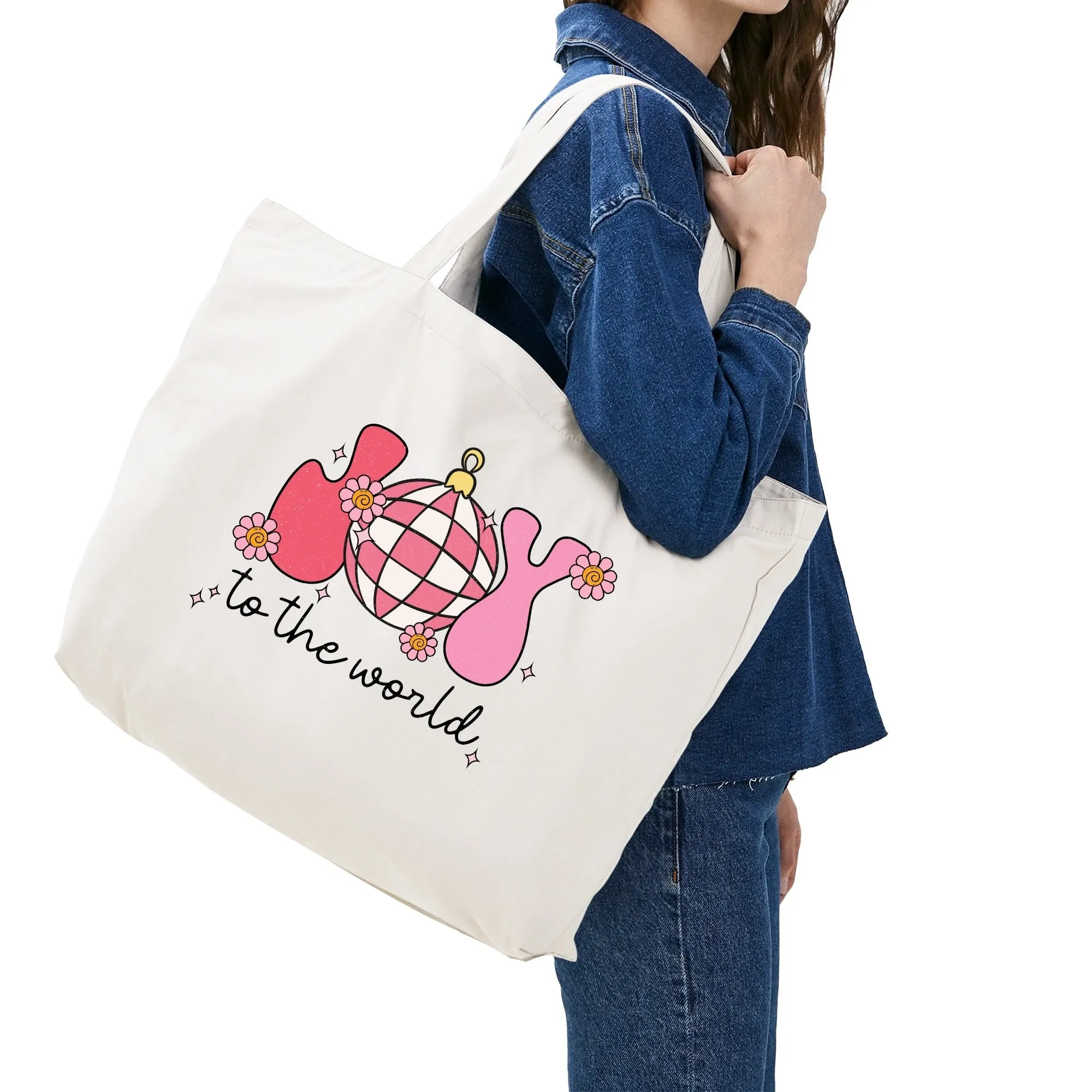 Retro Joy To The World - Eco-Friendly Cotton Tote Bag – Spacious & Durable Design (Single-Sided Print)