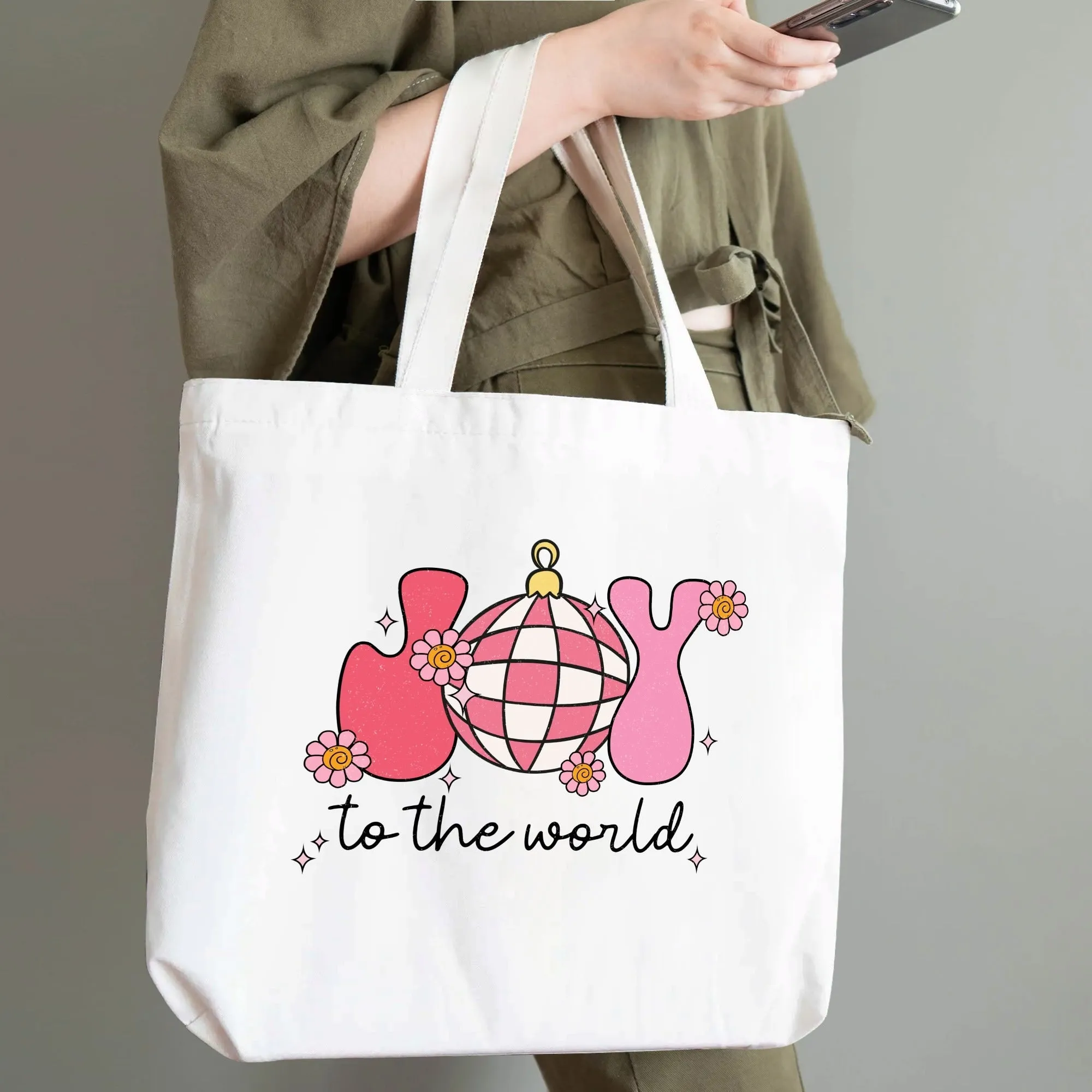 Retro Joy To The World - Eco-Friendly Cotton Tote Bag – Spacious & Durable Design (Single-Sided Print)