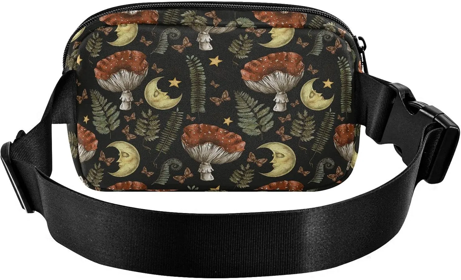 Retro Mushroom Moon Fanny Packs for Women & Men Waterproof Waist Pack Fashion Casual Crossbody Bags Hip Bum Bag with Adjustable Strap Hands Free for Outdoors, Hiking, Running, Travel