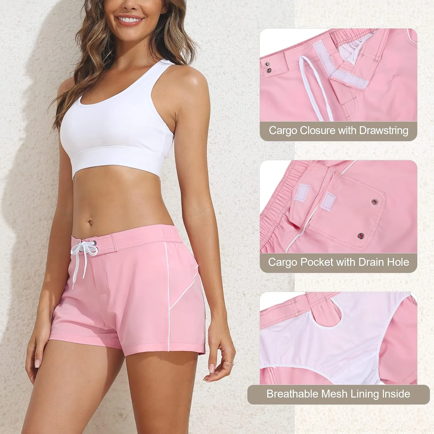 Rocorose Womens Swim Shorts Quick Dry Summer Water Beach Swimwear Board Shorts with Mesh Liner