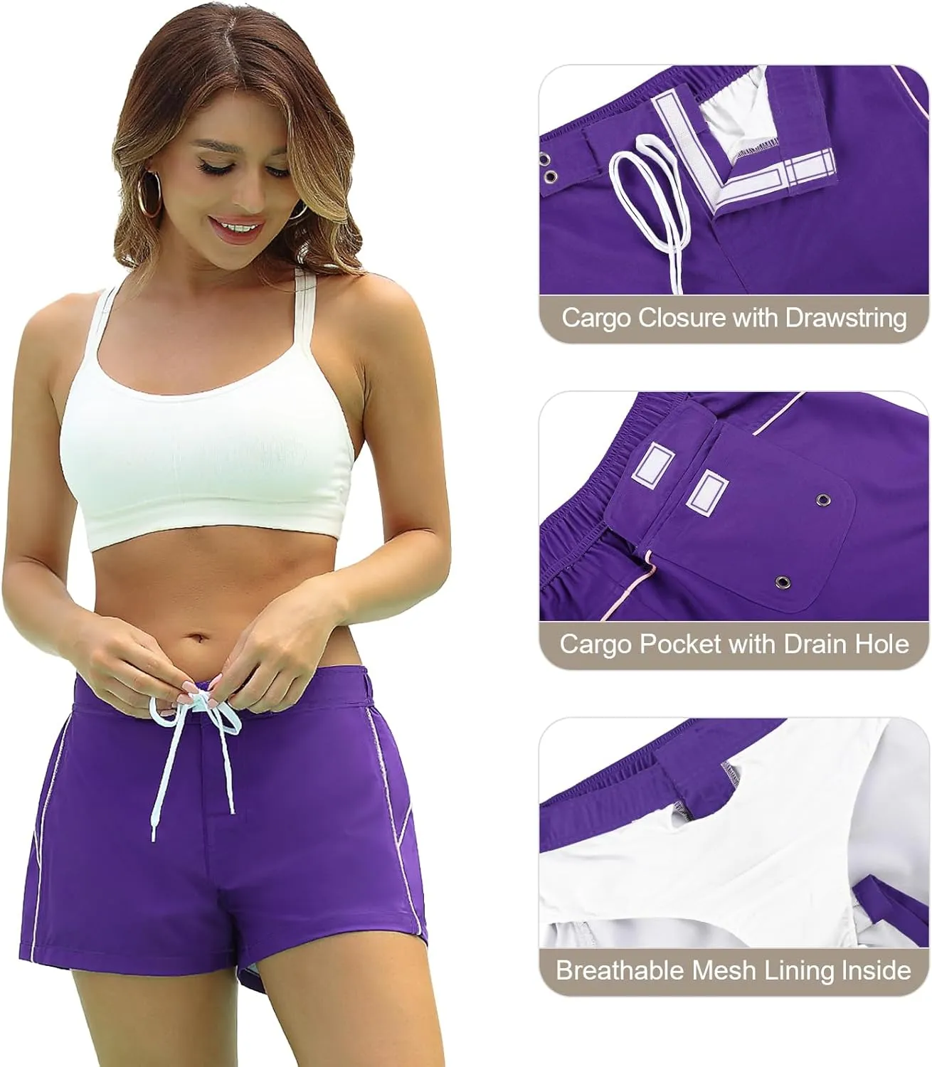 Rocorose Womens Swim Shorts Quick Dry Summer Water Beach Swimwear Board Shorts with Mesh Liner