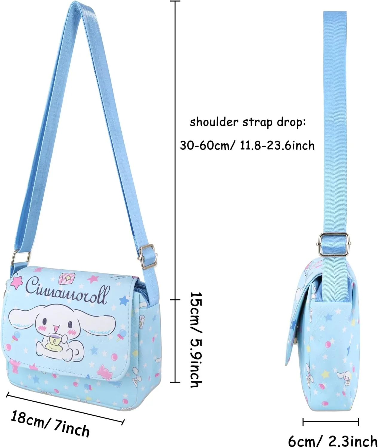 Roffatide Cartoon Mini Messenger Bag Crossbody Bag Kawaii Lolita JK Girls Shoulder Bag Flap Synthetic Leather Satchel
