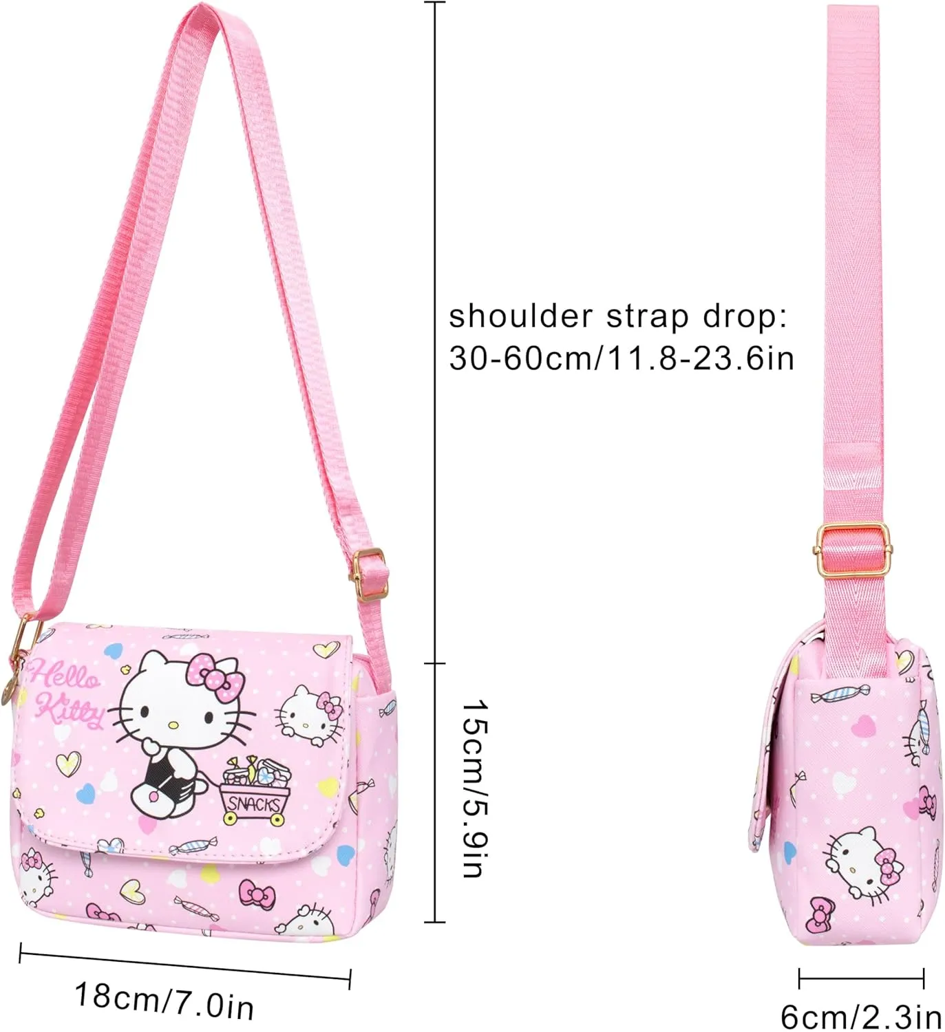 Roffatide Cartoon Mini Messenger Bag Crossbody Bag Kawaii Lolita JK Girls Shoulder Bag Flap Synthetic Leather Satchel